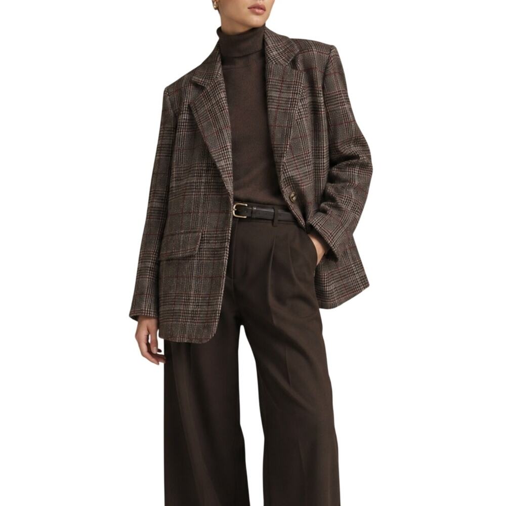 Shein Brown Houndstooth Plaid Oversized Blazer Jacket Small Poetcore Academia
